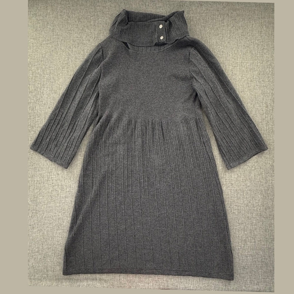 Gray Ribbed Turtleneck Sweater Dress - Brand Unspecified